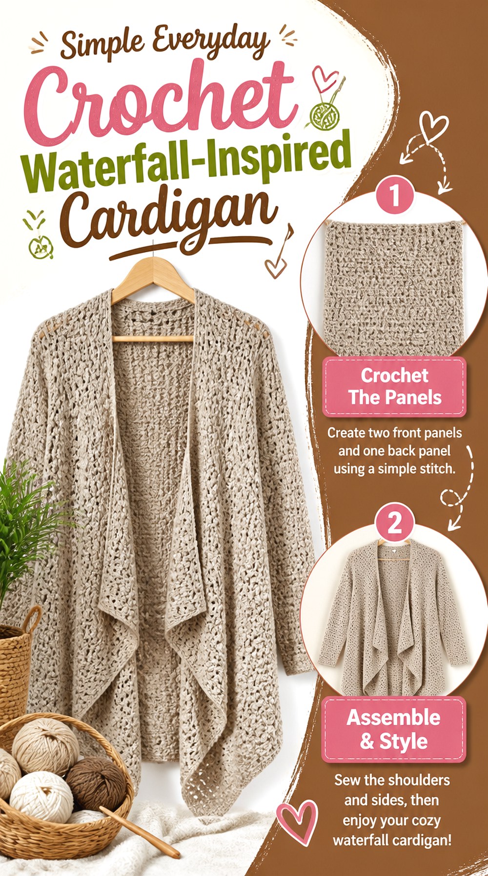 Simple Everyday Crochet Waterfall Inspired Cardigan