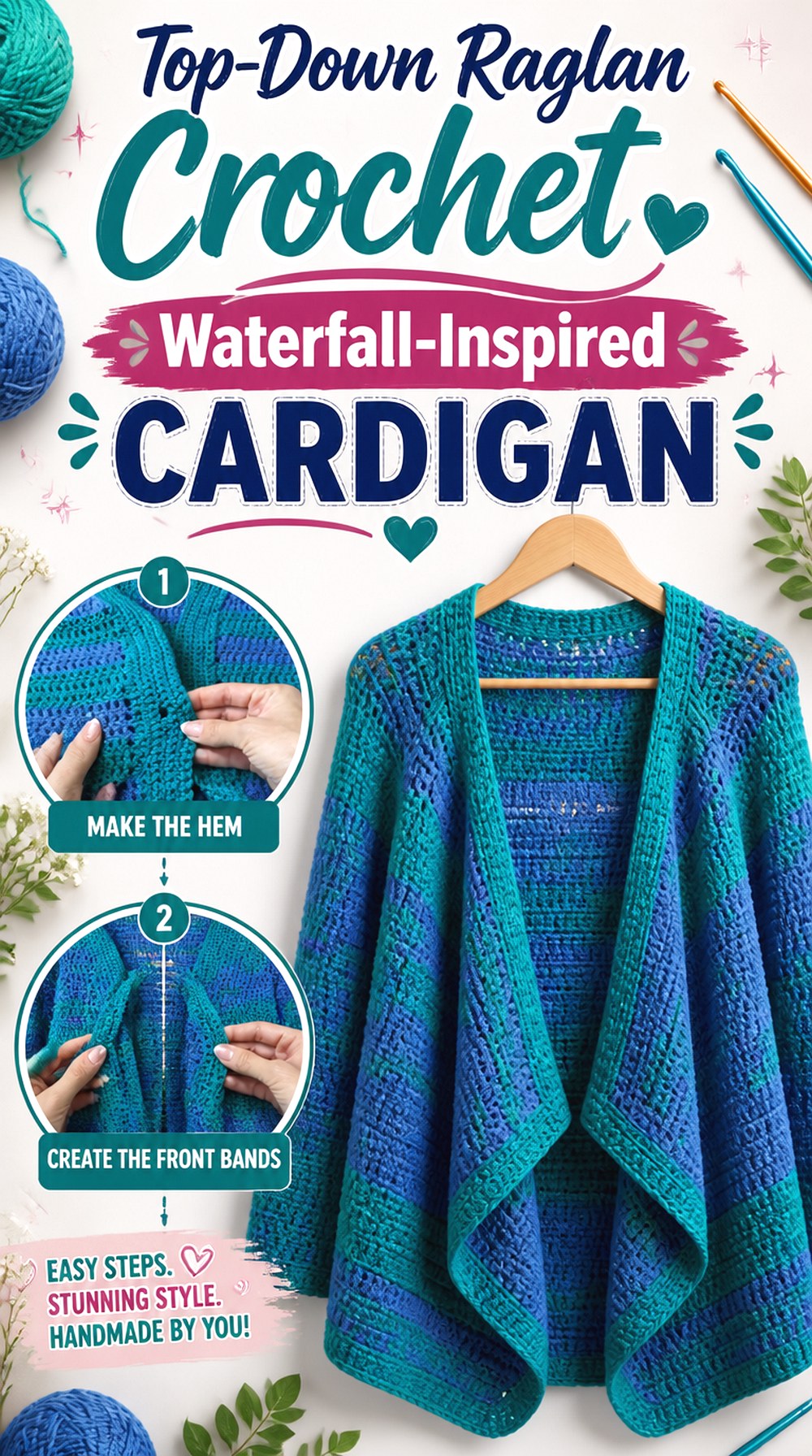 Top Down Raglan Crochet Waterfall Inspired Cardigan