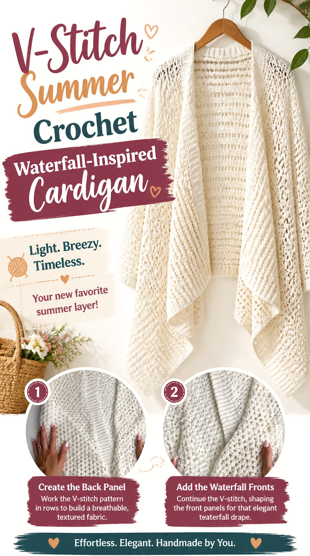 V Stitch Summer Crochet Waterfall Inspired Cardigan